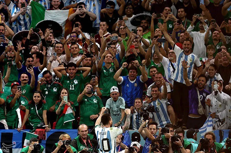 Lionel Messi celebrating against Iran in 2014